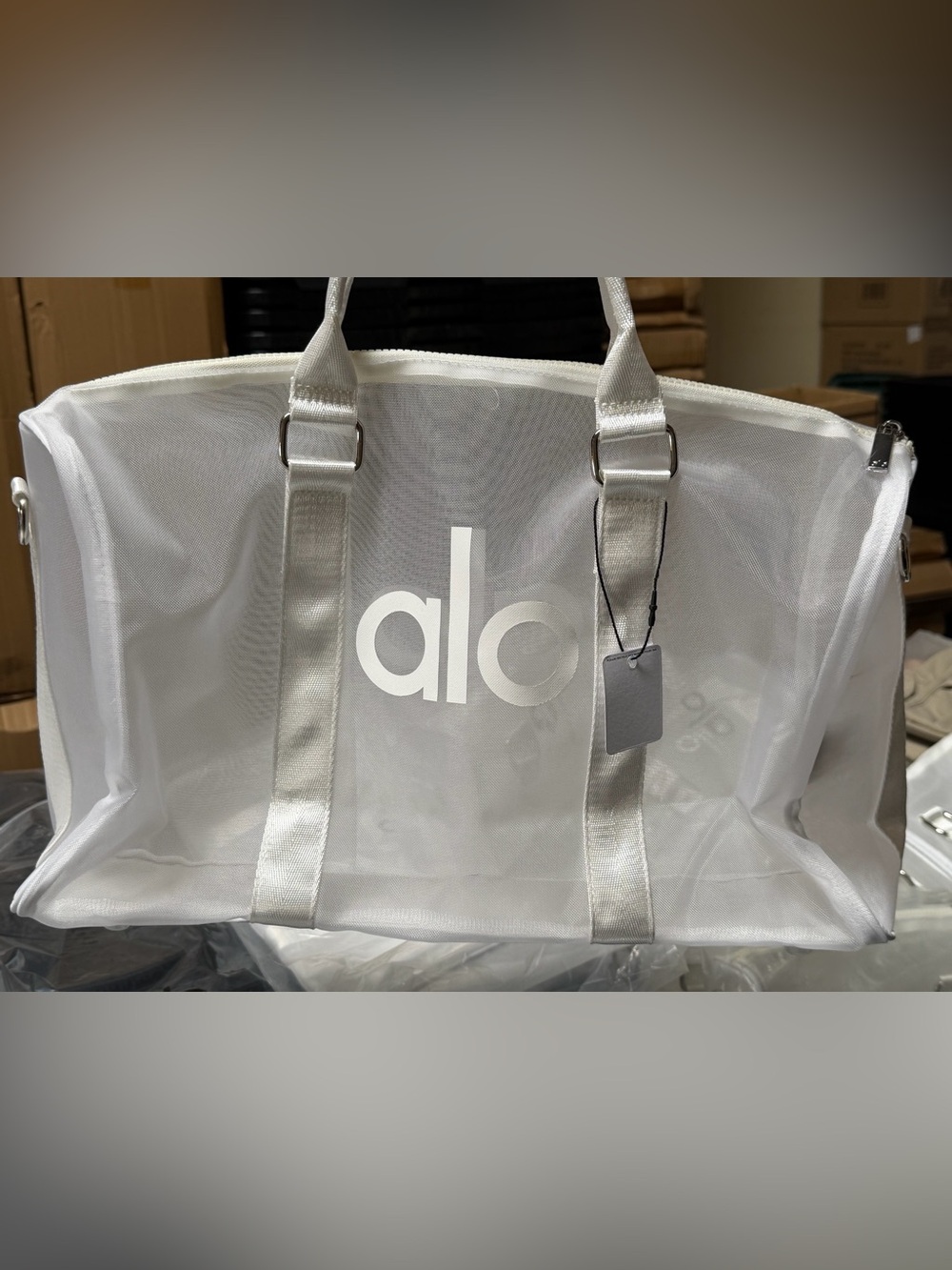 Yoga Silver Mesh Tote with Bold Logo